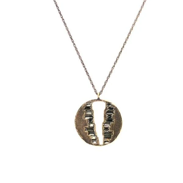 V Cut-Out Baguette Round Medallion Necklace by Rebel Designs