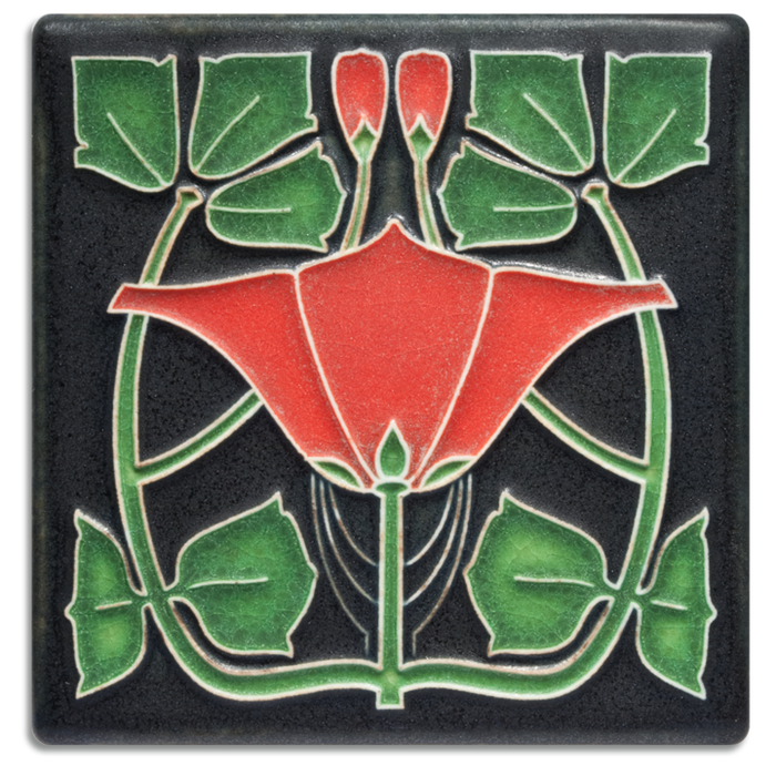 4x4 Red Lizzie Art Tile by Motawi Tileworks