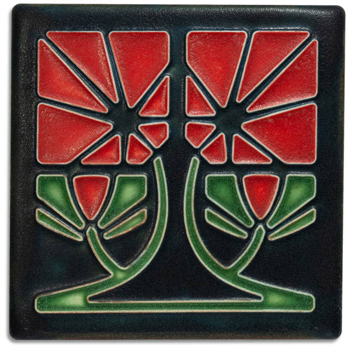 4x4 Red Petunia Art Tile by Motawi Tileworks