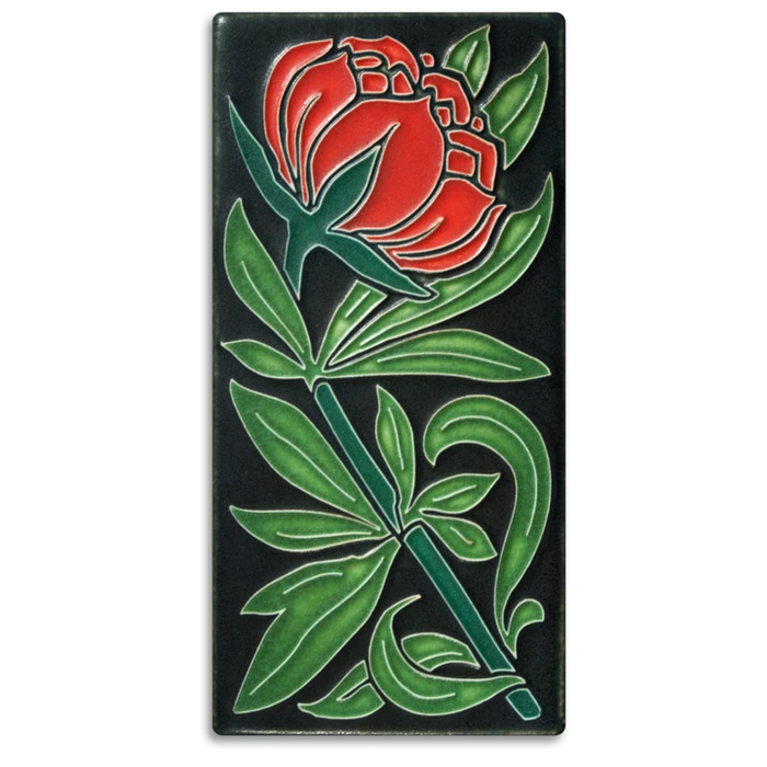 4x8 Red Peony Art Tile by Motawi Tileworks