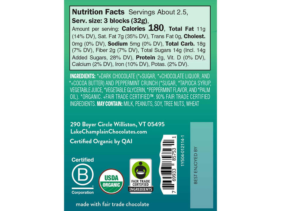 Lake Champlain Chocolates Dark Chocolate Peppermint Crunch Bar