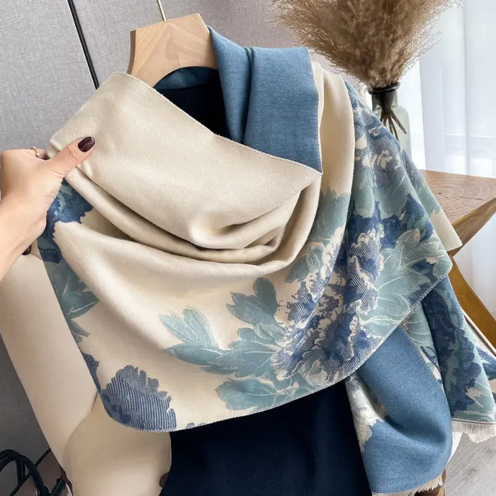 Blue and White Bloom Reversible Wrap