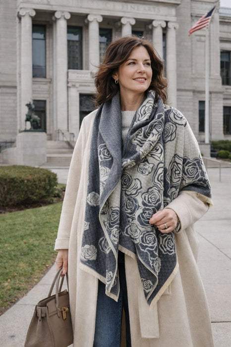 Gray and White Shadow Rose Wrap