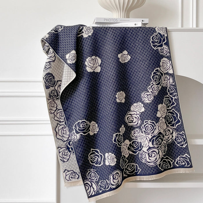 Navy and White Shadow Rose Reversible Wrap