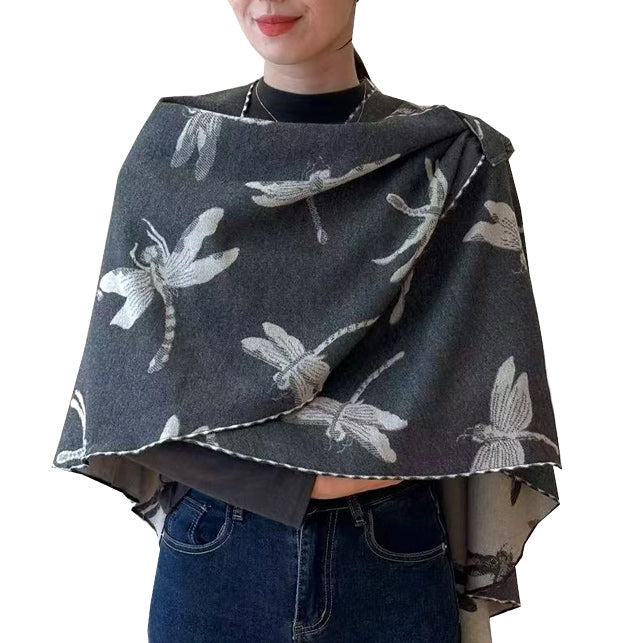 Gray and White Dragonfly Reversible Loop Wrap