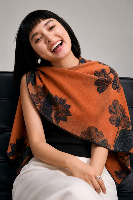 Orange and Navy Fan Leaves Reversible Loop Wrap