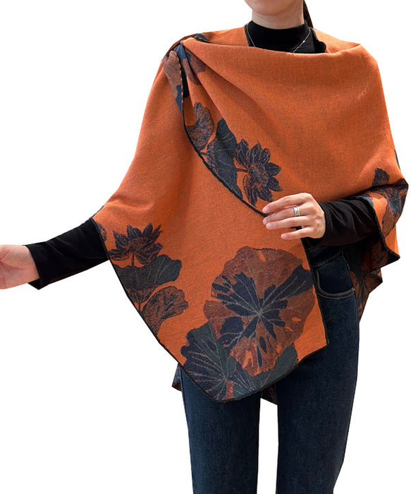 Orange and Navy Fan Leaves Reversible Loop Wrap
