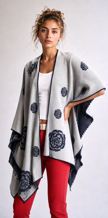Blue and White Blossoming Reversible Short Loop Wrap