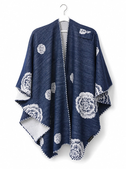 Blue and White Blossoming Reversible Short Loop Wrap
