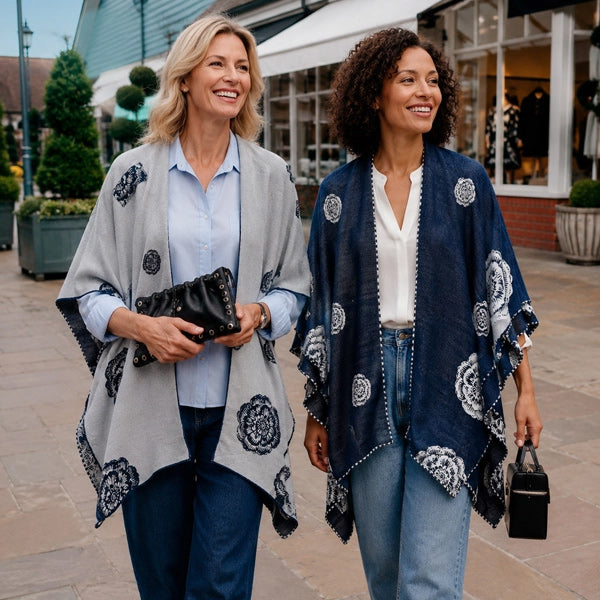 Blue and White Blossoming Reversible Short Loop Wrap