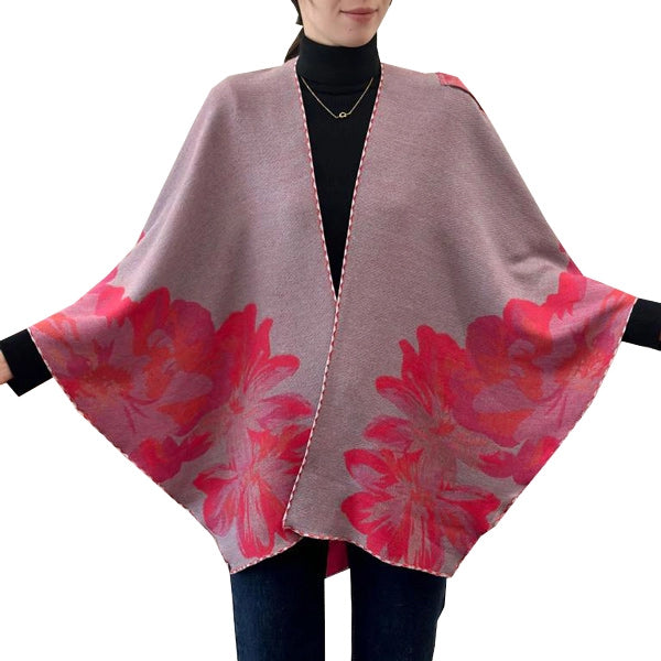 Wrap Pink and Gray Reversible Rose Short - Loop Shawl
