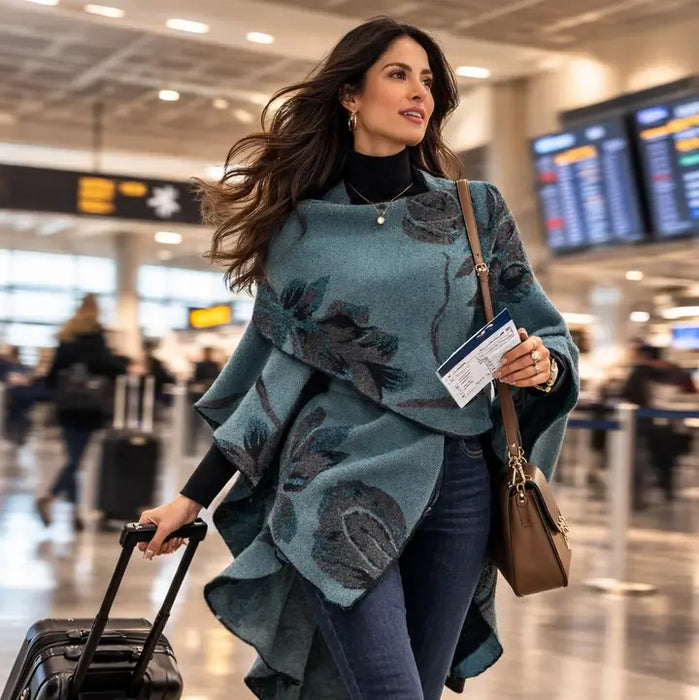 Cozy Cashmere Like Travel Wrap Aqua and Black Reversible Loop