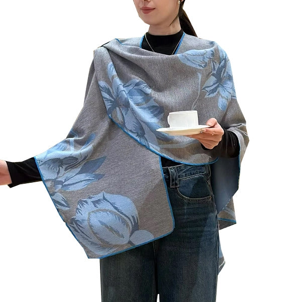 Light Blue and Gray Lotus Reversible Loop Wrap