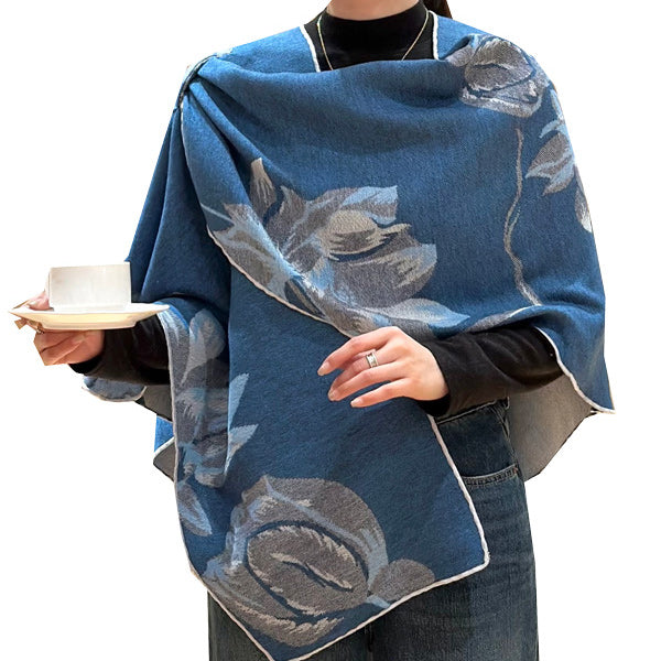 Royal Blue and White Lotus Reversible Short Loop Wrap