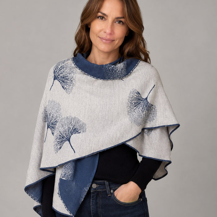 Blue and White Ginkgo Reversible Loop Wrap