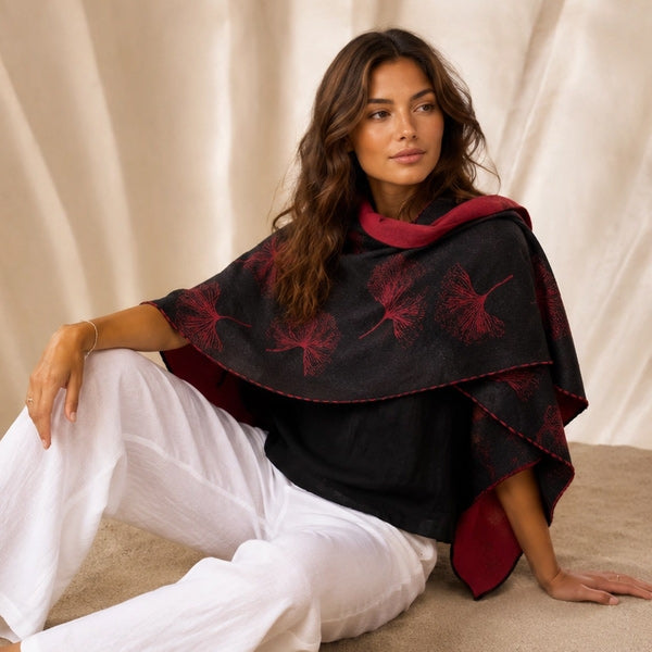 Red and Black Ginkgo Loop Wrap
