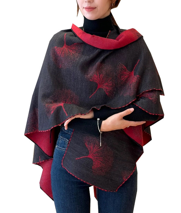 Red and Black Ginkgo Loop Wrap