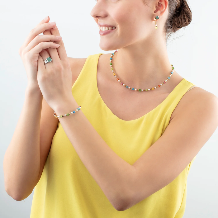 Coeur de Lion Necklace Mini Cubes & Pearls Mix gold-rainbow