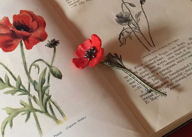 Silver Seasons Red Poppy Brooch by Michael Michaud