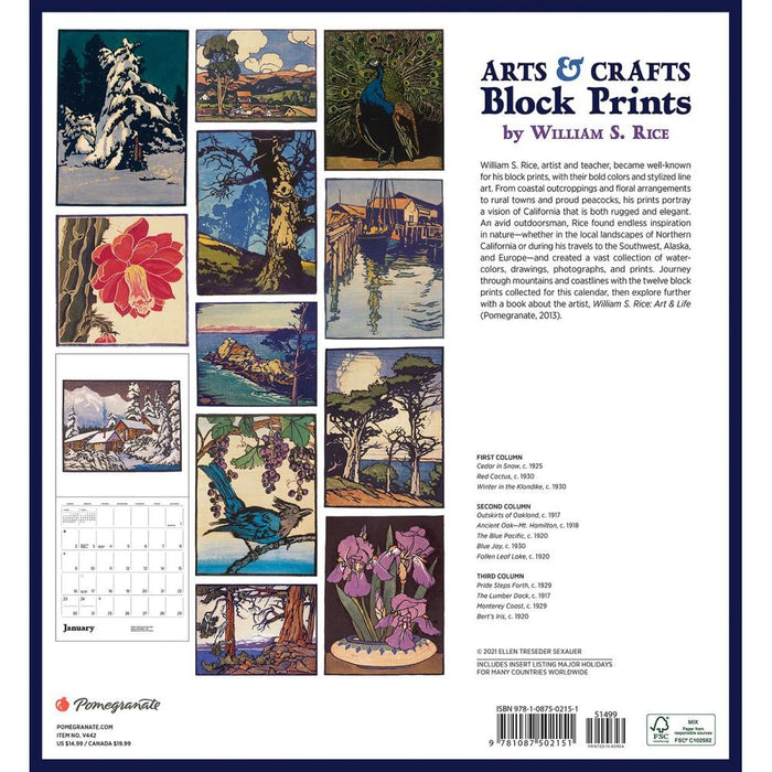 WM Rice: Arts & Crafts Block Prints 2022 Wall Calendar