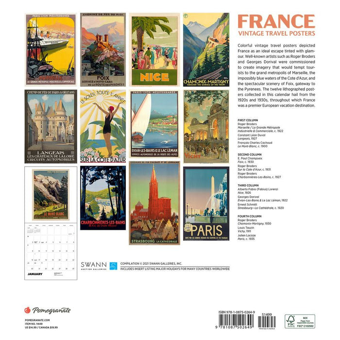 France: Vintage Travel Posts 2022 Wall Calendar