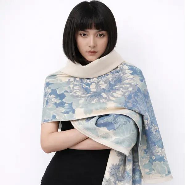 Blue and White Bloom Reversible Wrap