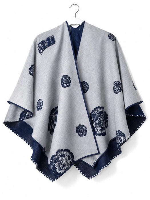 Blue and White Blossoming Reversible Short Loop Wrap