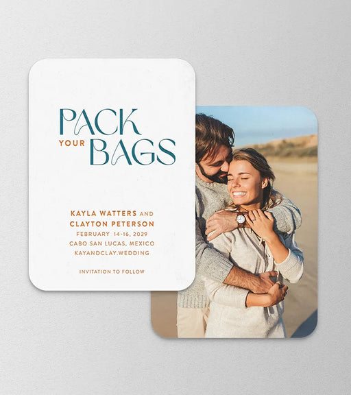Calor Save the Date card with photo on back