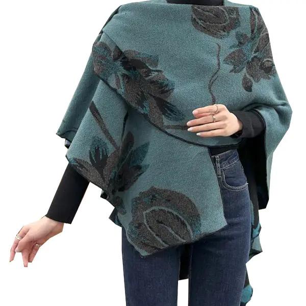 Cozy Cashmere Like Travel Wrap Aqua and Black Reversible Loop