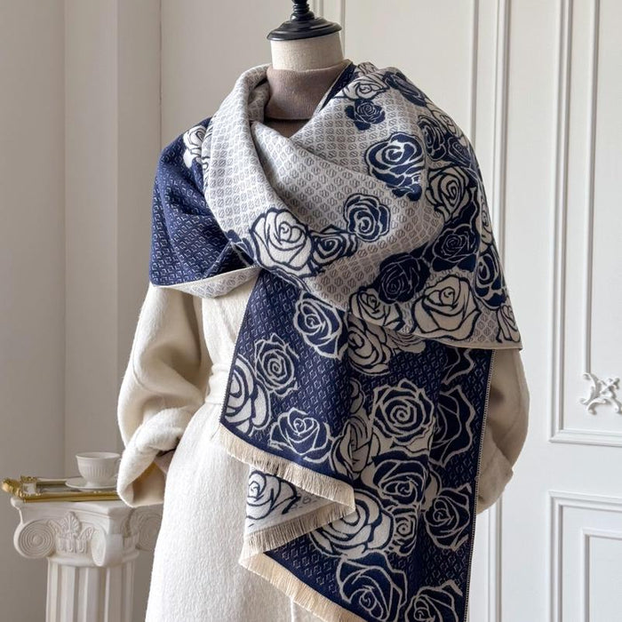 Navy and White Shadow Rose Reversible Wrap