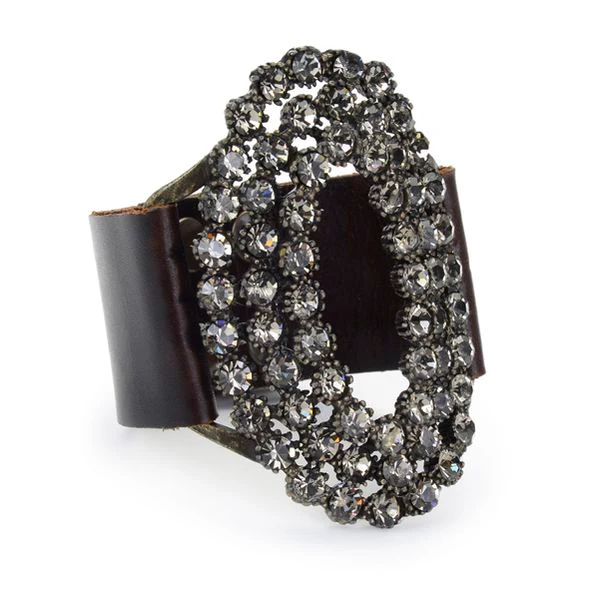 Oval Crystal Leather Bracelet by Rebel Designs