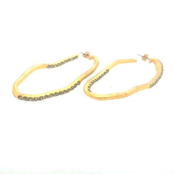 Oval Squiggle Half Crystal Hoop Earrings in Gold by Rebel Designs