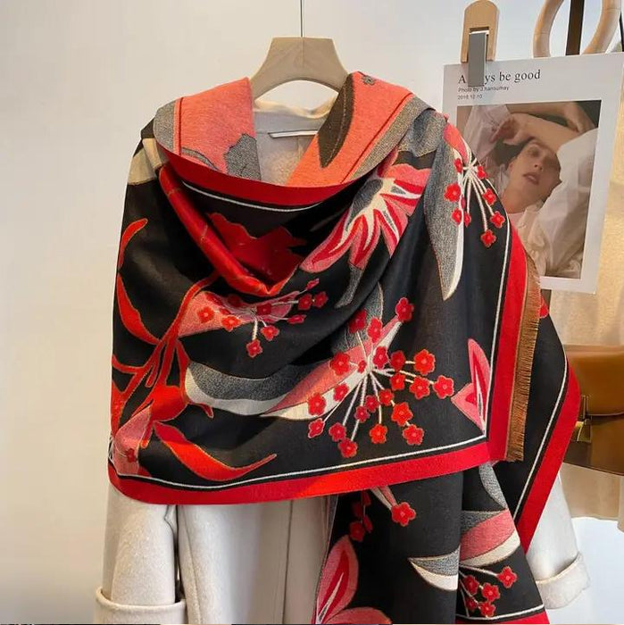 Red and Black Garden Reversible Wrap - Artisan Shawl