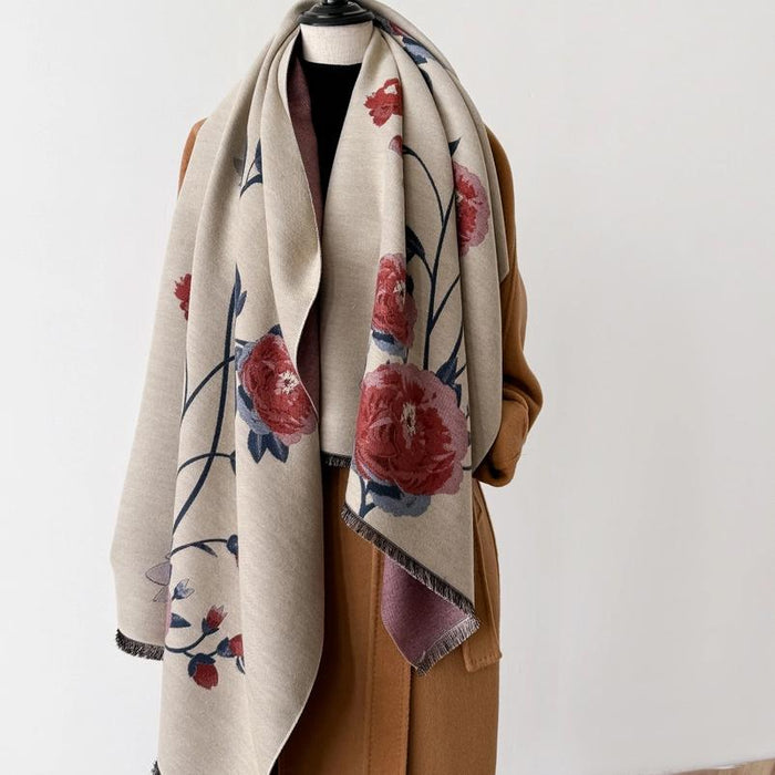Red and Blue Blossom Reversible Wrap