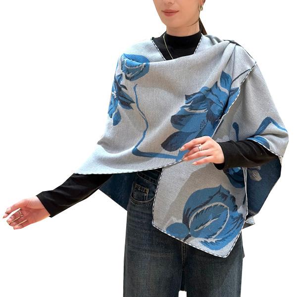 Royal Blue and White Lotus Reversible Short Loop Wrap