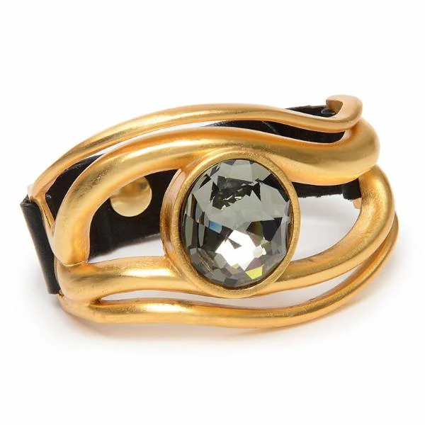 Single Crystal with Metal Wave Leather Bracelet by Rebel Designs