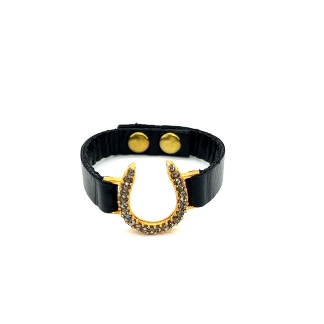 Skinny Horseshoe Leather Bracelet in Gold by Rebel Designs