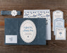 Astrid Wedding invitation set with RSVP card and details on a wooden surface