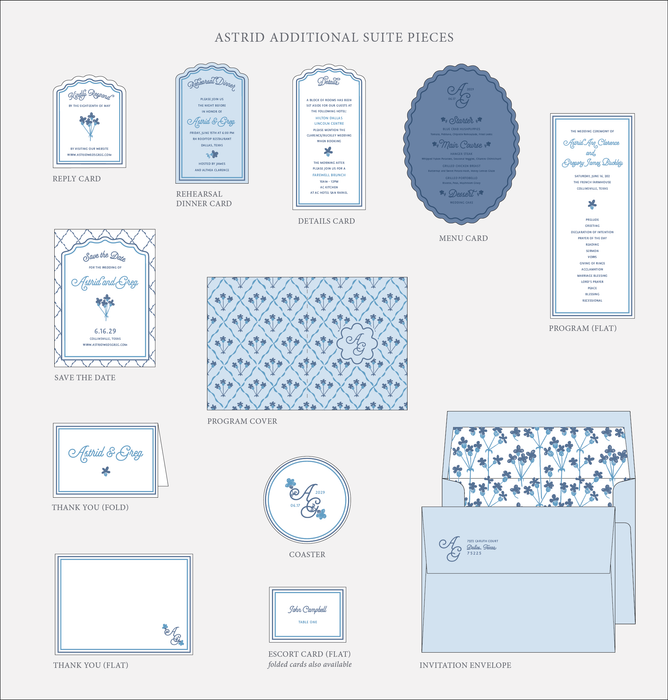 Astrid additional suite pieces with various card designs on a white background.