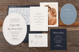 Gellert wedding invitation suite on a wooden background