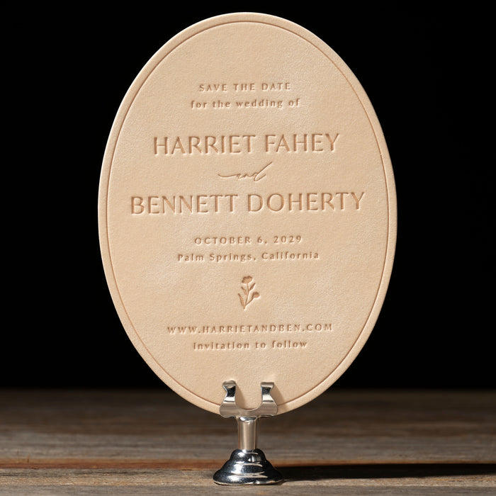 Oval save the date card from Harriet Suite