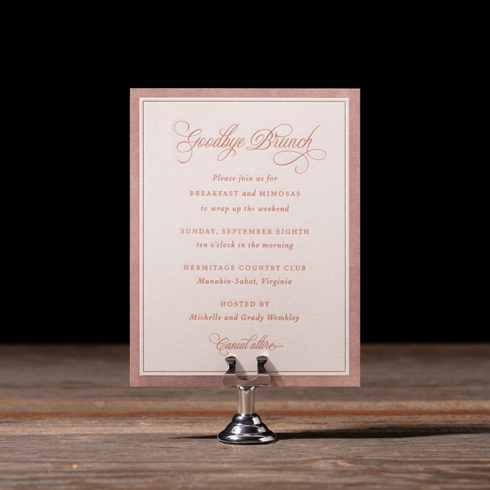 Brunch card on a stand with a dark background