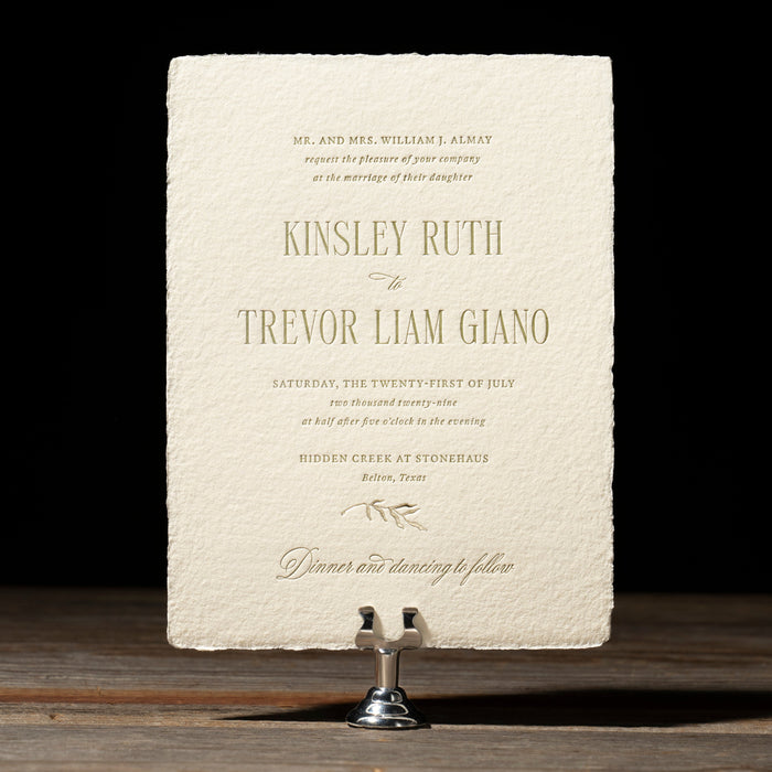 Kinsley wedding invitation with handmade deckled edge paper