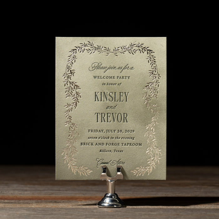 Kinsley welcome party invitation velvet card