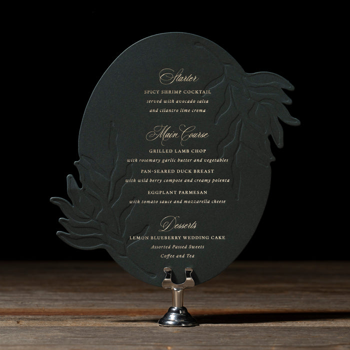 Kinsley menu card diecut leaves