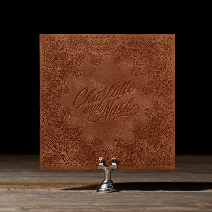 Suede like velvet backside of Nash save the date card