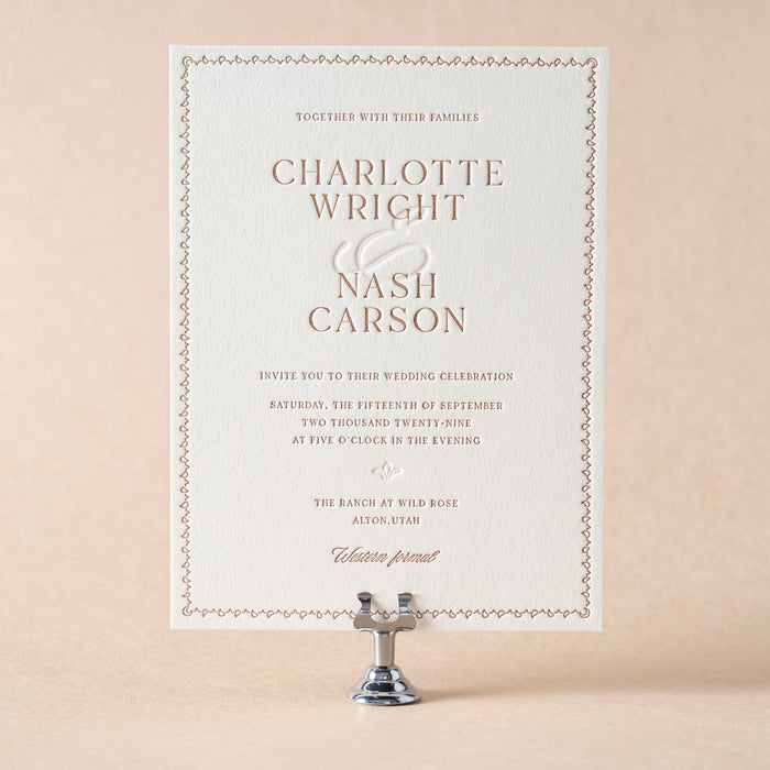Nash Wedding Invitation on stand