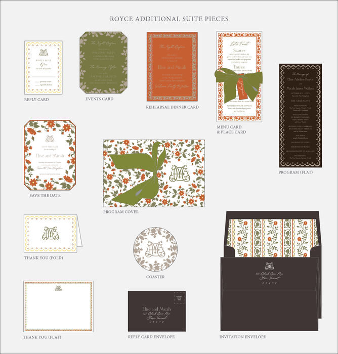 Collection of Royce additional suite pieces on a white background