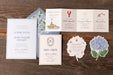 Ryann v2 wedding invitation Suite on a wooden surface