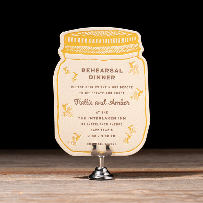 Scout rehearsal dinner invitation diecut mason jar shape